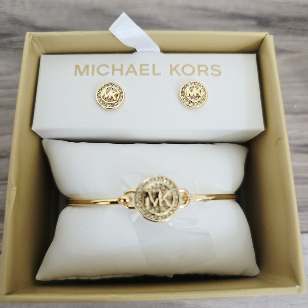 MichaelâKors Set Bracelets and 1 Earrings Gold Tone Crystal New